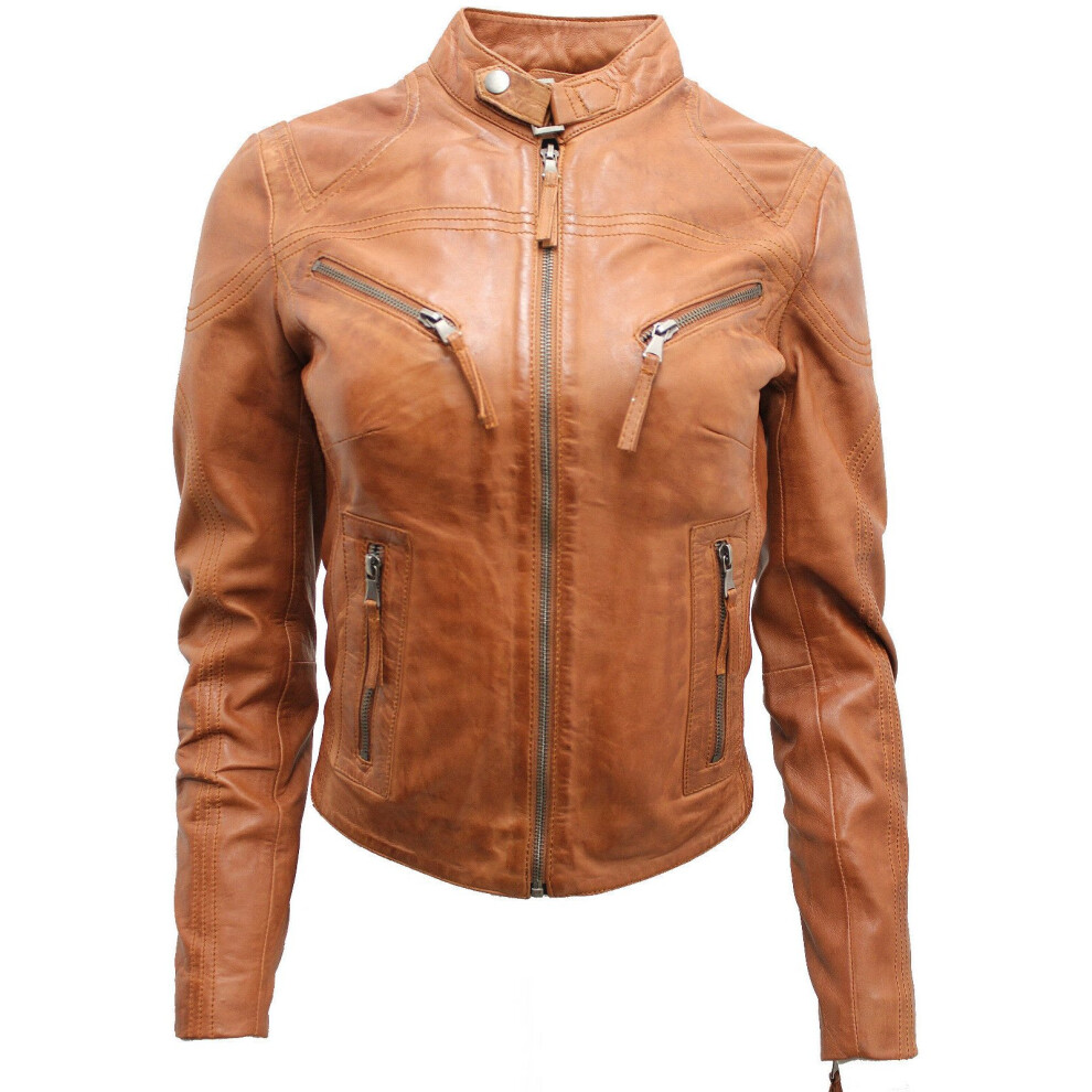 Infinity Leather (24) Women's Casual Tan Leather Biker Jacket