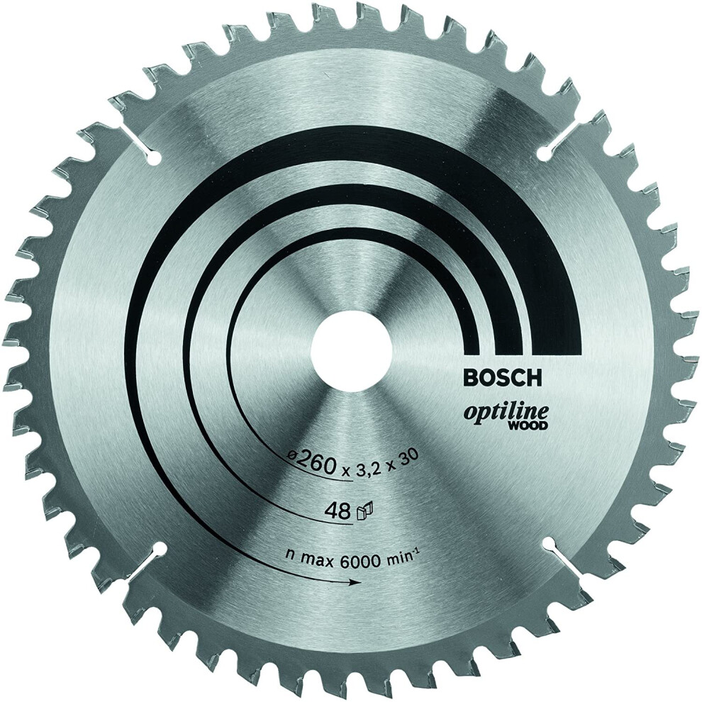 Bosch 2608641202 Optiline Mitre Circular Saw Blade for Wood, 260mm x 3.2mm x 30mm, 48 Teeth, Silver