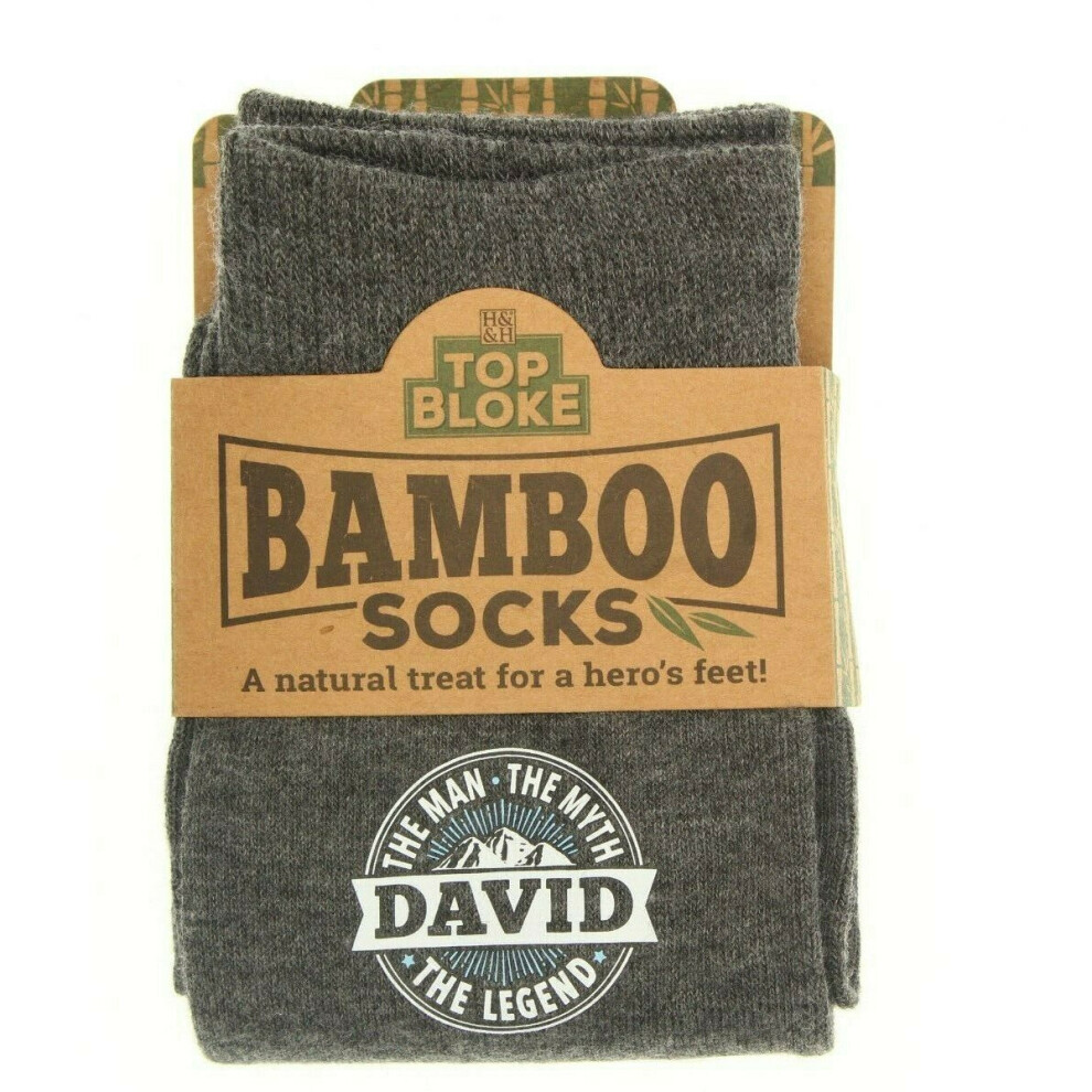 (David) Top Bloke Mens Bamboo Socks Grey Personalised Name