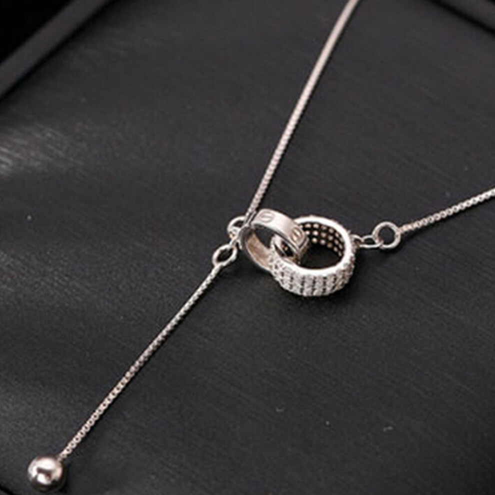 (Silver) Collarbone Double Interlocking Chain Necklace