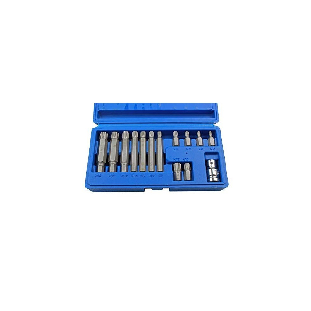 Us Pro B1168 14Pc 1/2" Dr Ribe Socket Bit Set M5-M14, Polydrive, Length 30-75Mm