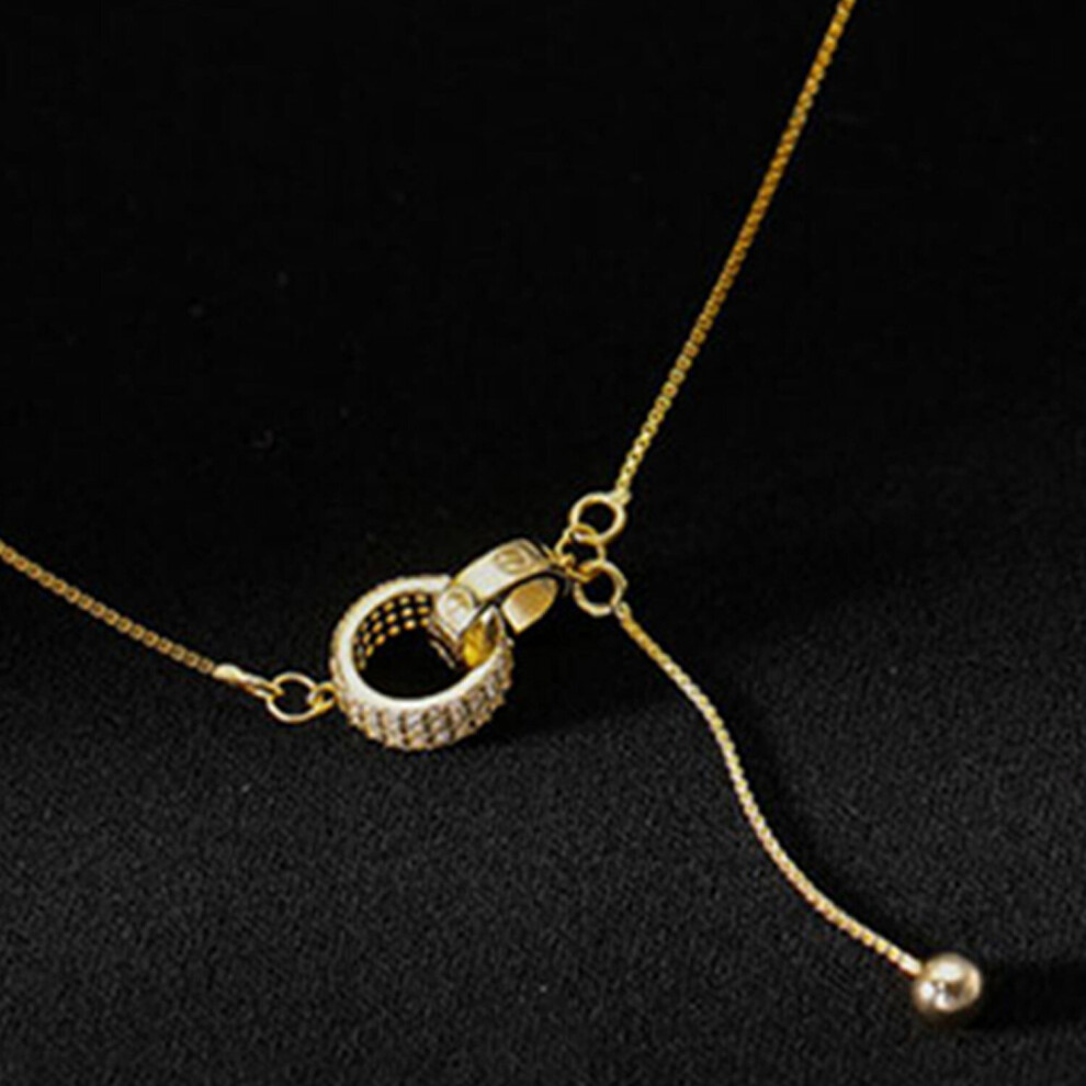 (Gold) Collarbone Double Interlocking Chain Necklace