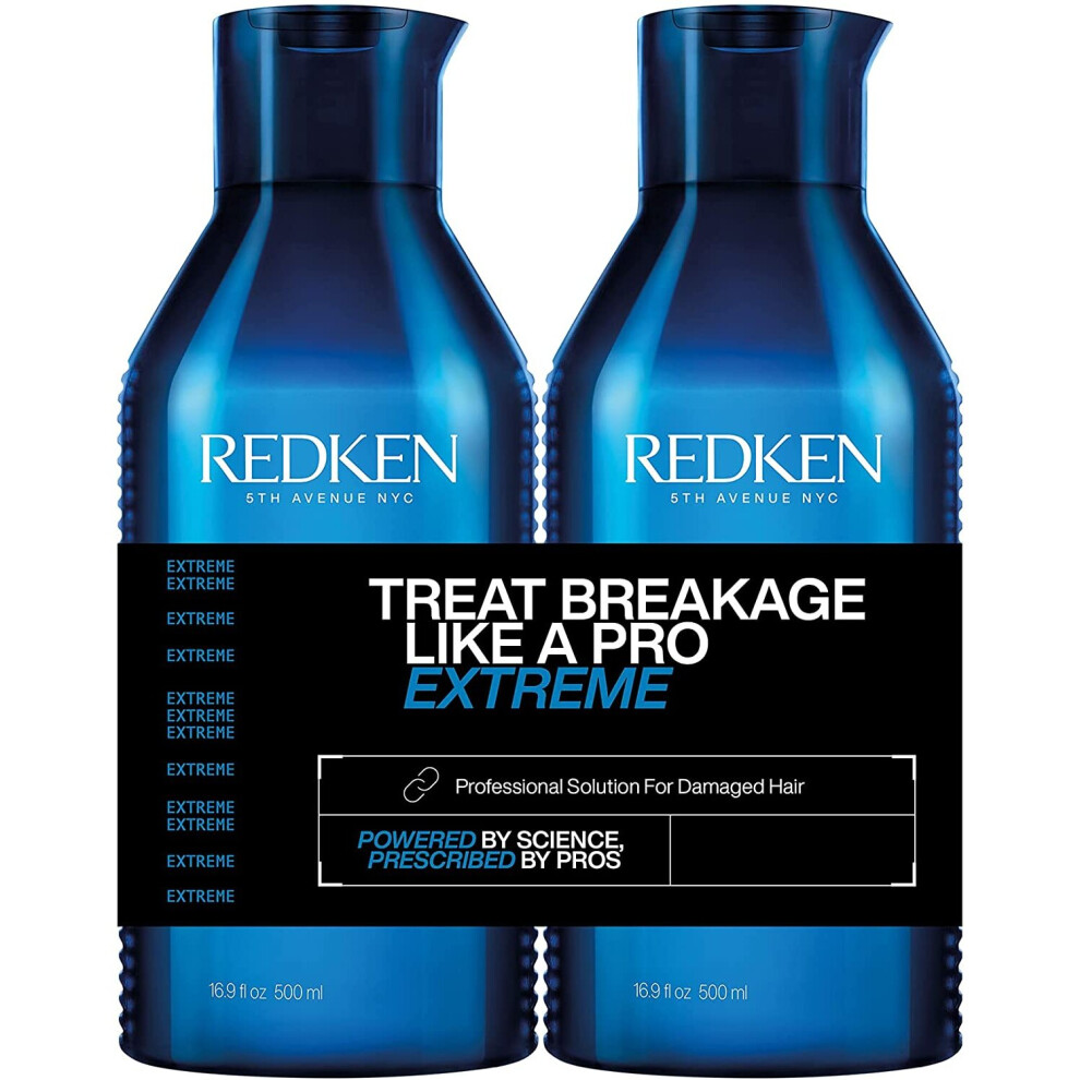 Redken Extreme Shampoo & Conditioner For Damaged Hair Strengthens & Adds Flexibility, 500 ml