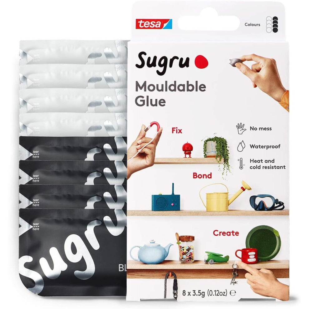 Sugru I000949 Moldable Multi-Purpose Glue For Creative Fixing And Making, Black & White, 8 Piece 4063565066993