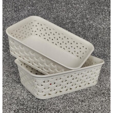 2 A6 Cream Rattan Effect Storage Basket Tray Curver Small Desk Tidy