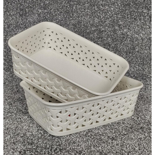 Curver 2 A6 Cream Rattan Effect Storage Basket Tray Curver Small Desk Tidy