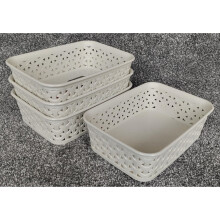 4 A6 Cream Rattan Effect Storage Basket Tray Curver Small Desk Tidy