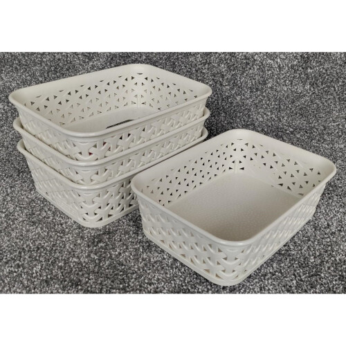 Curver 4 A6 Cream Rattan Effect Storage Basket Tray Curver Small Desk Tidy