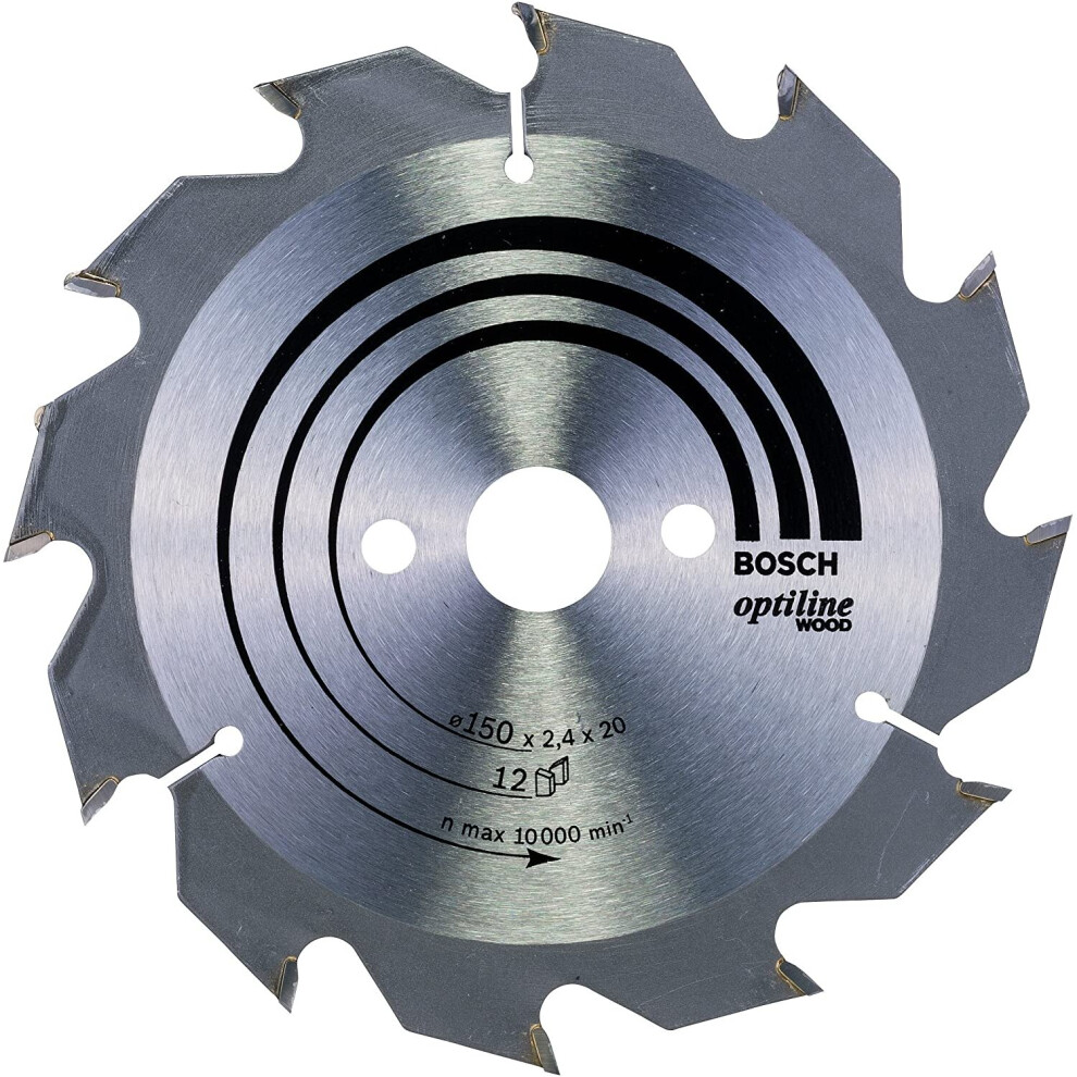 Bosch 2608641169 Optiline Wood Circular Hand Saw Blade, 150mm x 2.4mm x 20mm, 12 Teeth, Silver