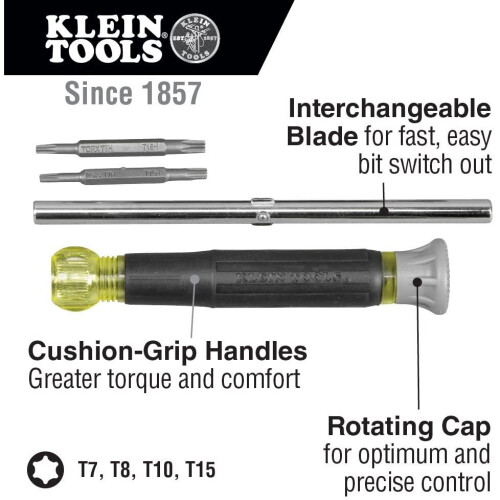 Klein Tools 32585 4-in-1 Electronics Screwdriver, TORX, Yellow/Black 1