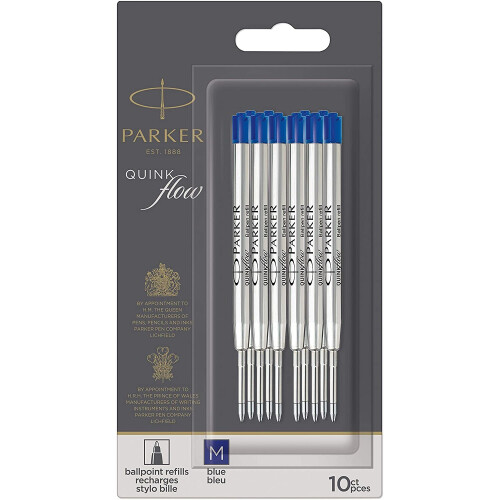 Parker Parker QUINKflow Ballpoint Pen Ink Refills | Medium Tip | Blue | 10 Count