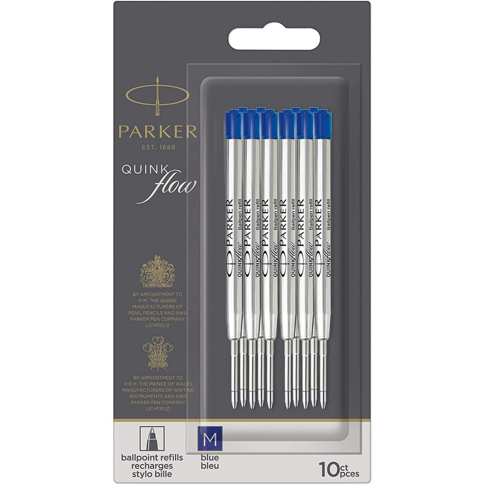 Parker Quinkflow Ballpoint Pen Ink Refills | Medium Tip | | 10 Count Blue