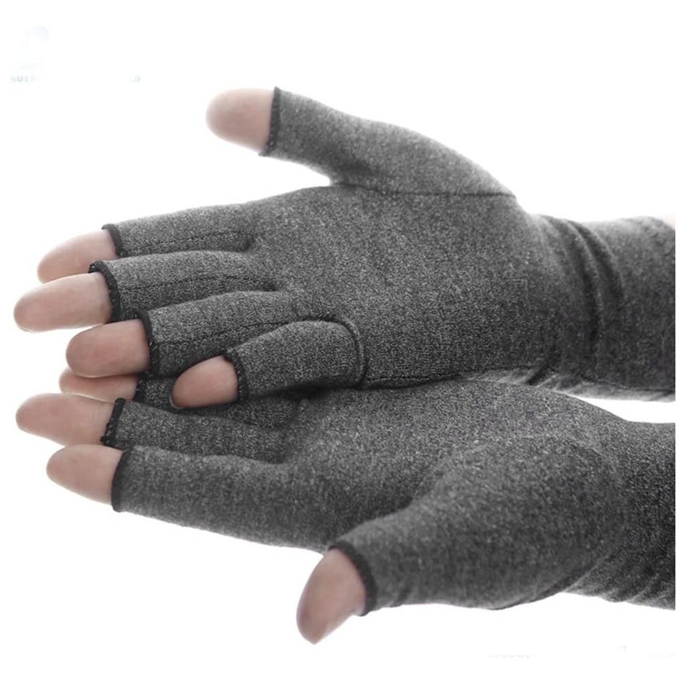 Littleduckling Compression Gloves Active Arthritis Gloves Hand Therapy Fingerless Gloves For Men Women Increase Circulation Reducing Pain (M) Grey