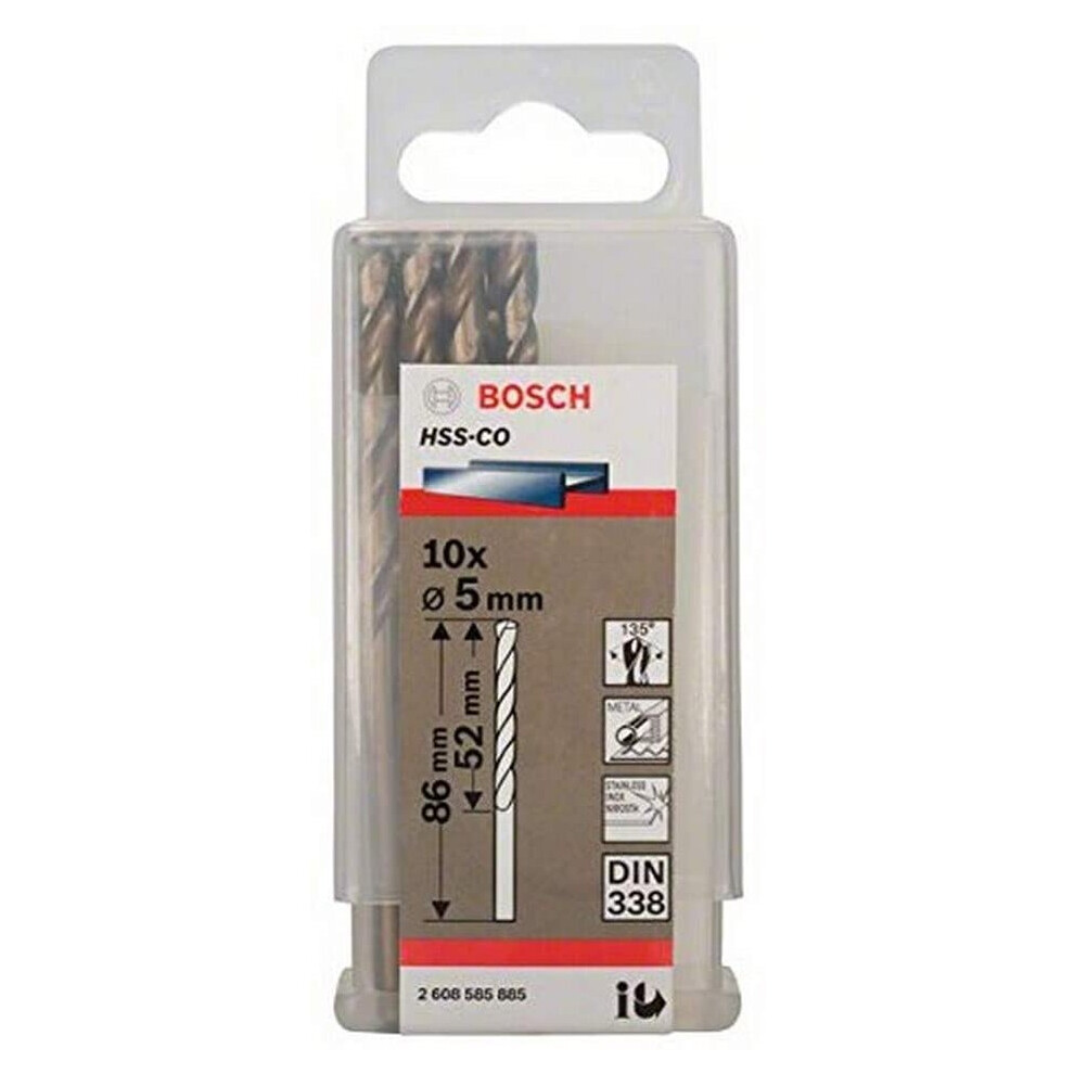 Bosch Professional 10Pc. Hss-Co Metal Drill Bit (Stainless Steel, 5 X 52 X 86 Mm, Accessory Drill Driver)