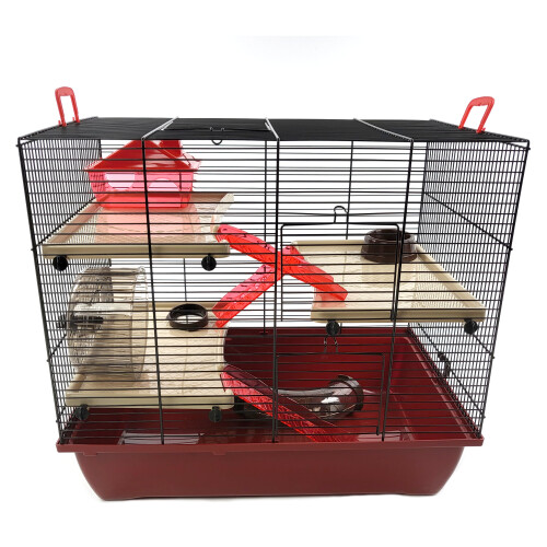 Little-Friends Hamster Cage Maroon Colour With Accessories Three Platforms -The Grand