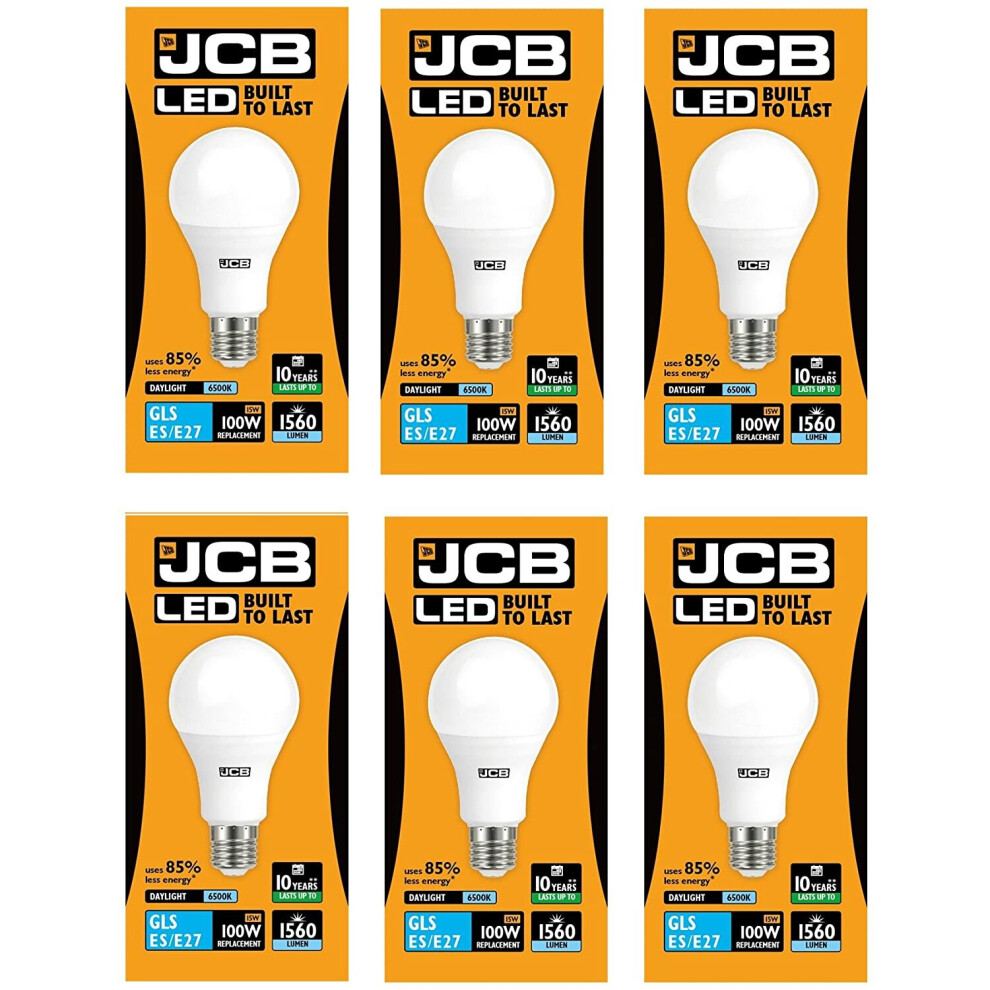 JCB LED GLS Bulbs (6w=40w 10w=60w 15w=100W) LAMP BC B22 ES E27 3000k / 6500k (15w - E27 Screw - 3000k Warm White - x6)