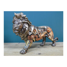 Detailed Steampunk Gold & Copper Lion Ornament | Resin