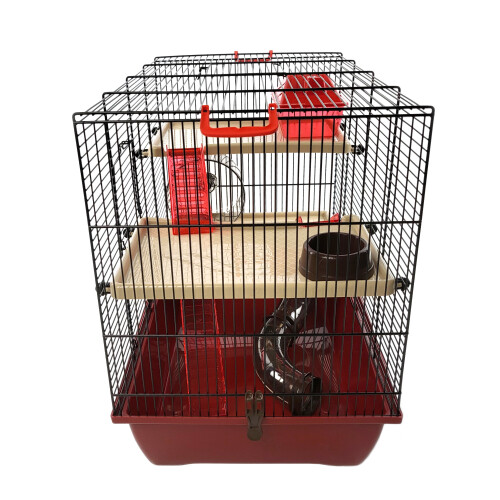 Little-Friends Hamster Cage Maroon Colour With Accessories Three Platforms -The Grand 1