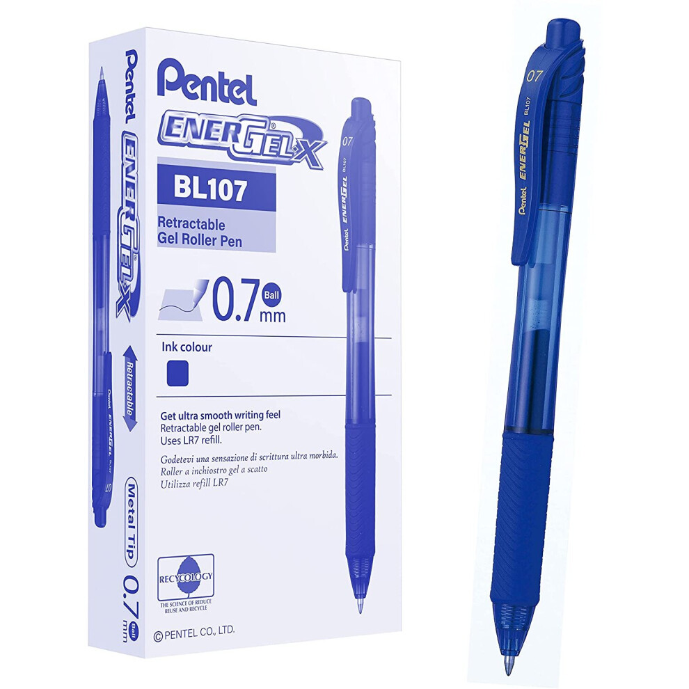 Pentel EnerGel-X 0.7mm Tip Retractable Pen, Blue (Pack of 12)