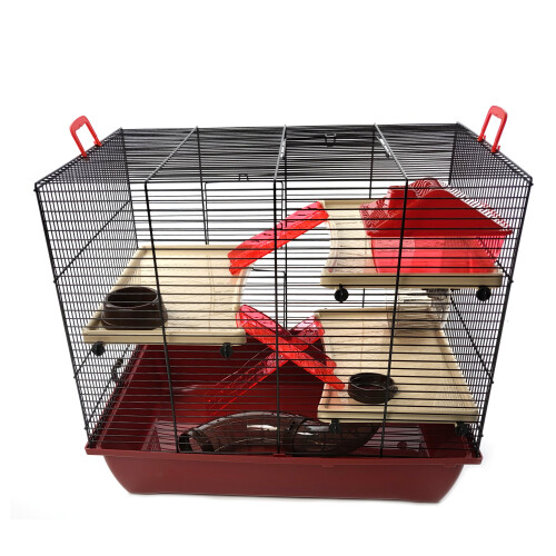 Little-Friends Hamster Cage Maroon Colour With Accessories Three Platforms -The Grand 2