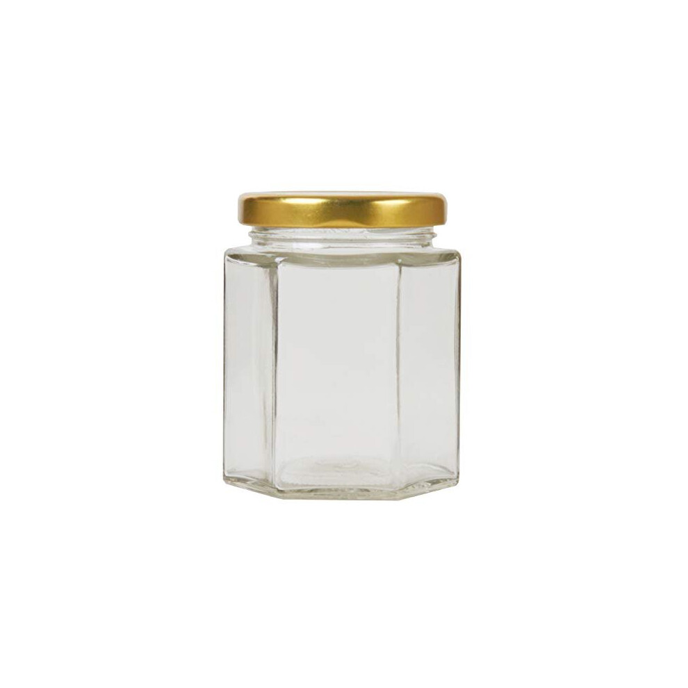 196ml/8oz Pack of 72 Hexagonal Jam Jars with Lids, Glass Storage Honey Jars Pickles Chutneys with Screw Gold Lid