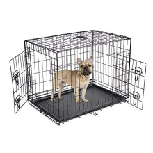 Dog Puppy Cage Folding 2 Door Crate with Plastic Tray Medium 30-inch Black