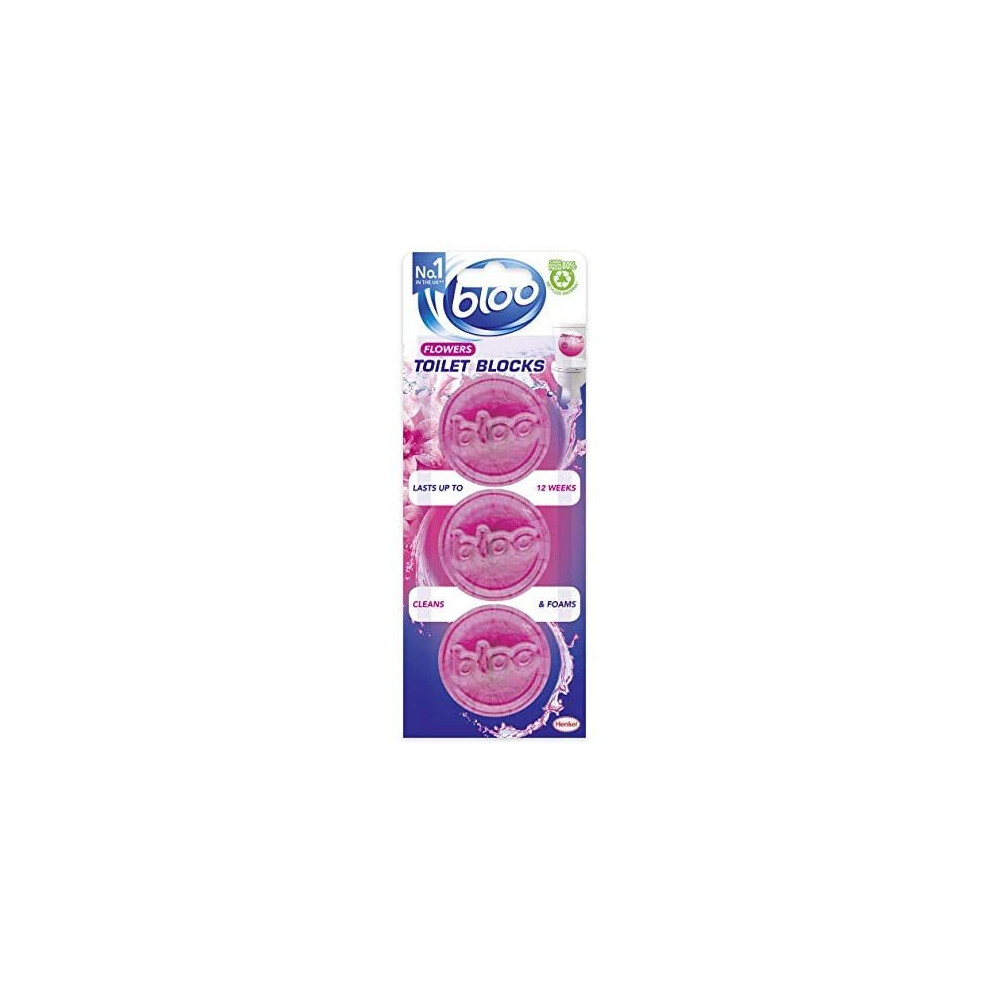 Bloo In Cistern Triple Blocks Rose with Long Lasting Anti-Limescale Cleaning, Foaming & Pink Water Technology