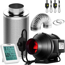 VIVOSUN 4 Inch 190 CFM Inline Fan with Speed Controller, 4 Inch Carbon Filter and 8 Feet of Ducting, Temperature Humidity Monitor for Grow Tent V