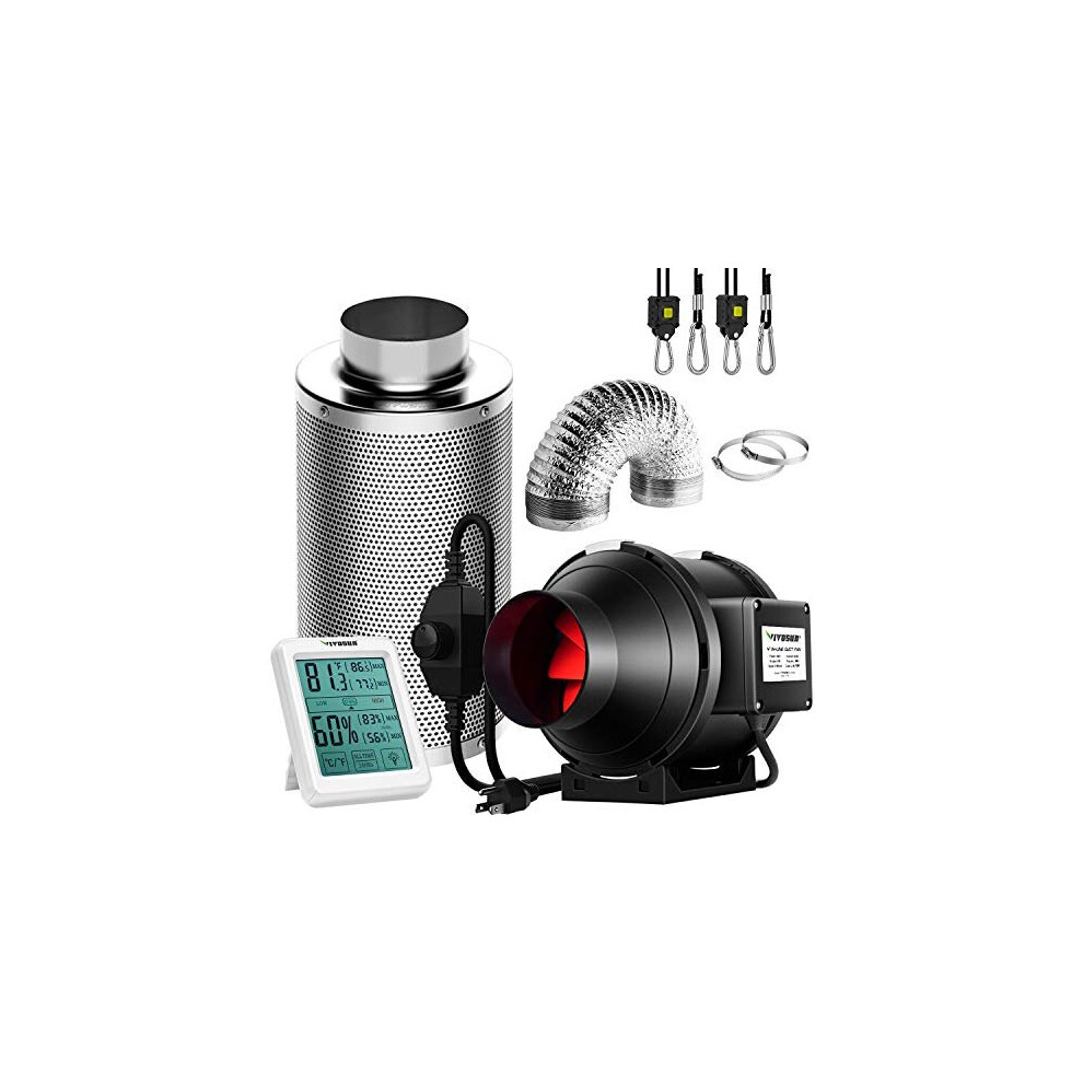 Vivosun 4 Inch 190 Cfm Inline Fan With Speed Controller, 4 Inch Carbon Filter And 8 Feet Of Ducting, Temperature Humidity Monitor For Grow Tent V 736783799885