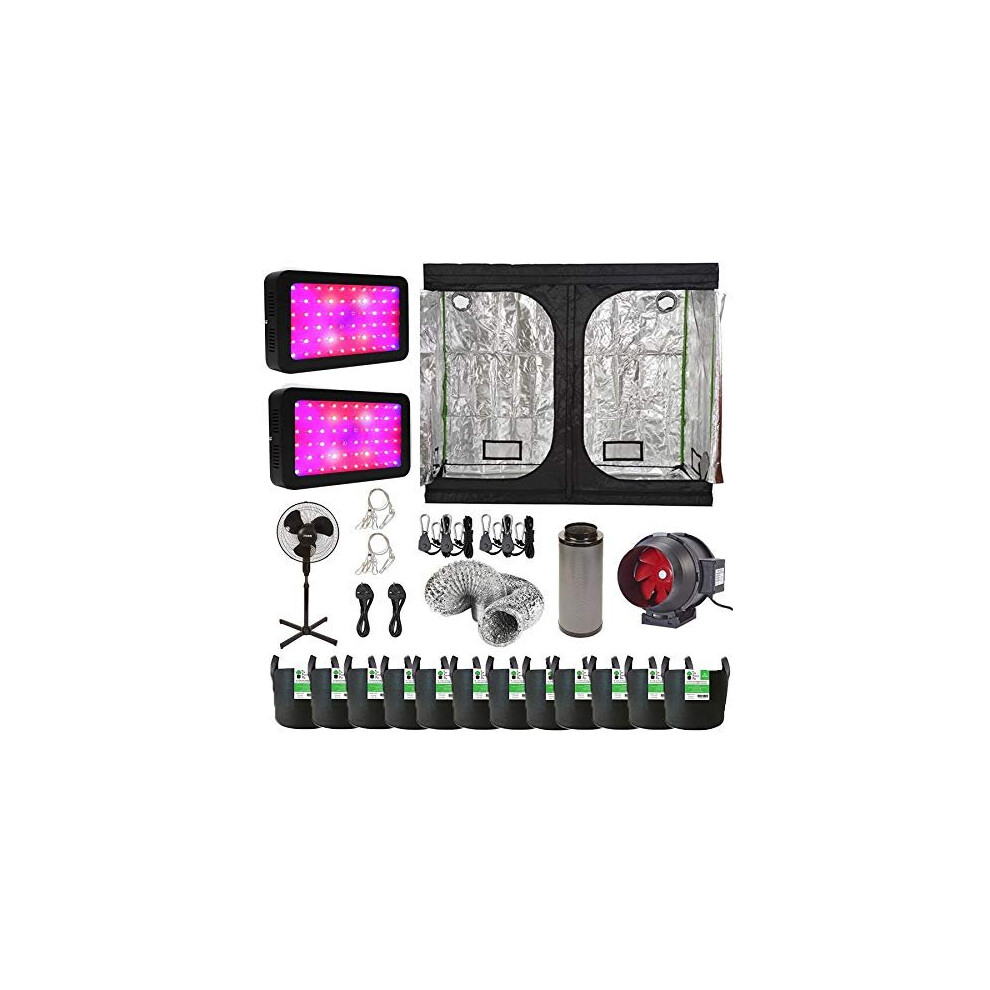 Hydroponic 600w LED Grow Tent Kit with 2.4x1.2x2m Grow Tent/Twin Speed Extraction Unit / 2 x Dual Spectrum Grow Lights