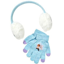 Disney Frozen 2-teiliger Winter-Accessoires-Set für Mädchen, Anna und Elsa Ohrenschützer und Handschuhe, Größe 4-7 Jahre, Blau