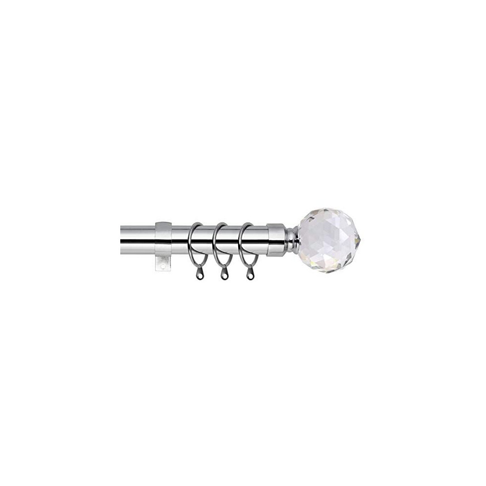 viceroy bedding Crystal Ball Extendable Curtain Pole. Includes Pair Of Superior 60mm Size Finials, Rings, Brackets & Fittings Set. (Chrome, 70cm-image-OPC-P8YBC8R-NEW
