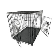 Wowsubli Pet Cage Dog Cat Puppy Training Folding Crate Pet Animal Transport with Solid Tray 2 Doors 4 Locks (42-inch)