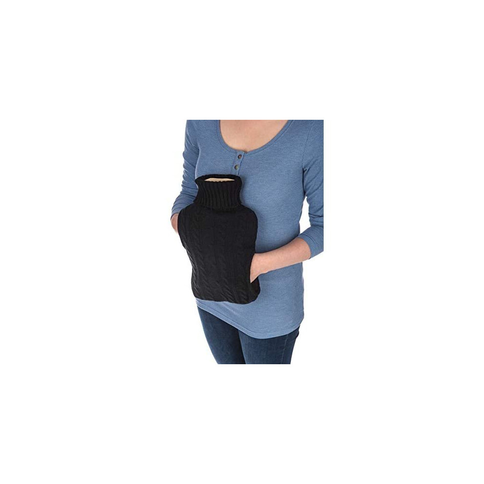 Fineway 2L Hot Water Bottle Body Warmer With Pocket For Back Neck Shoulder Leg Arthritis Pain Relief Aches Cramp (Knitted Black)