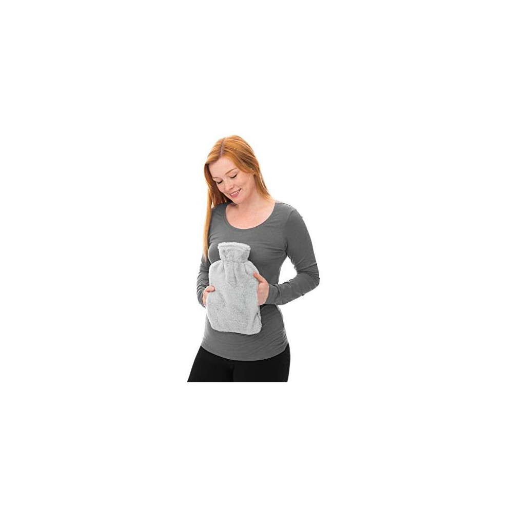 Fineway 2L Hot Water Bottle Body Warmer With Pocket For Back Neck Shoulder Leg Arthritis Pain Relief Aches Cramp (Faux Fur Grey)