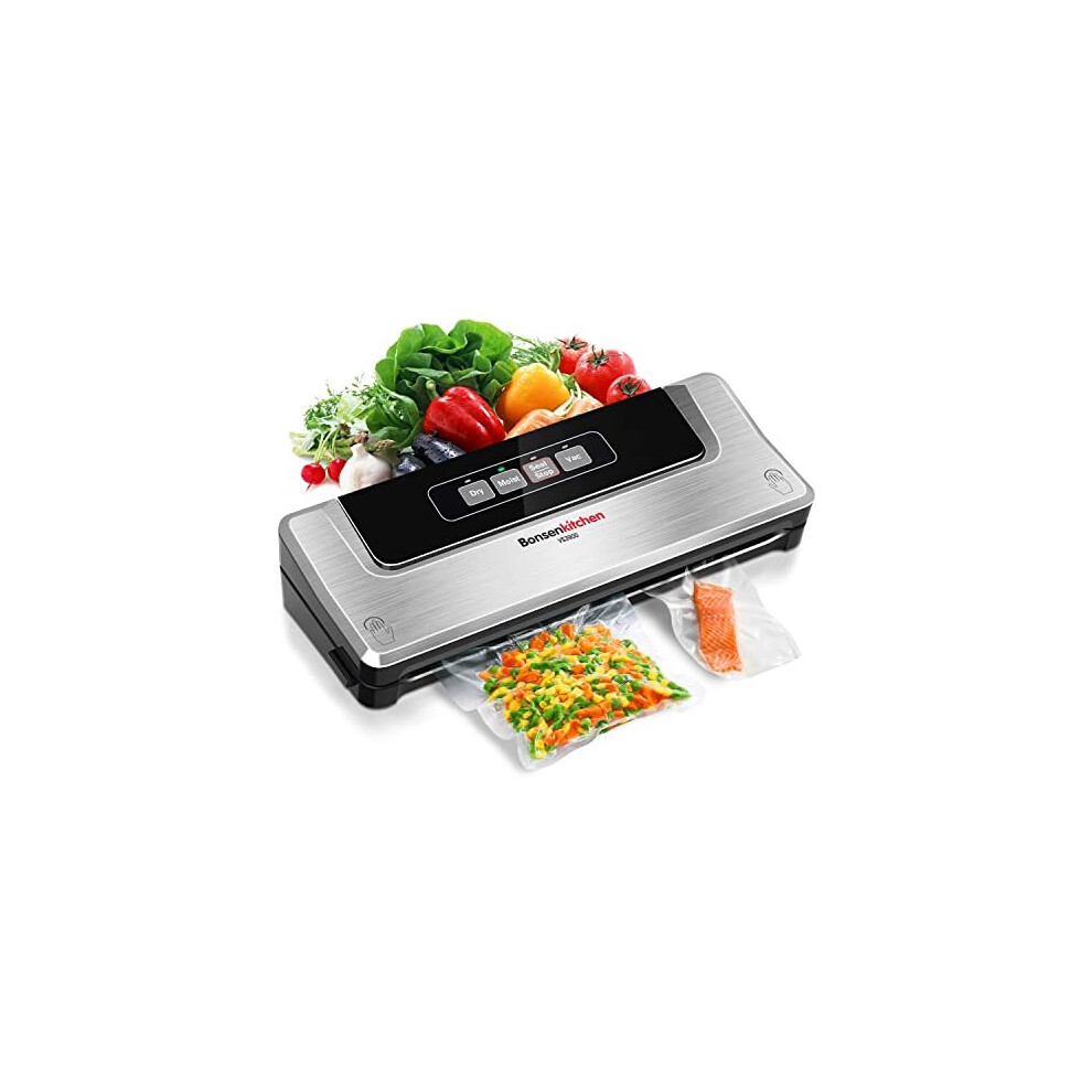 Bonsenkitchen Vacuum Food Sealer Machine for Sous Vide Cooking Dry & Moist Food Modes, Bonuse with Vacuum Bags & Roll, VS3000 (Sliver)