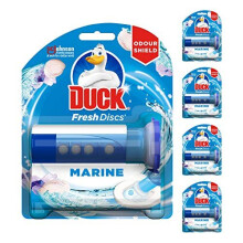Duck Toilet Fresh Disc, Toilet Cleaner Starter Pack, Holder & 6 Discs, Marine, Pack of 5
