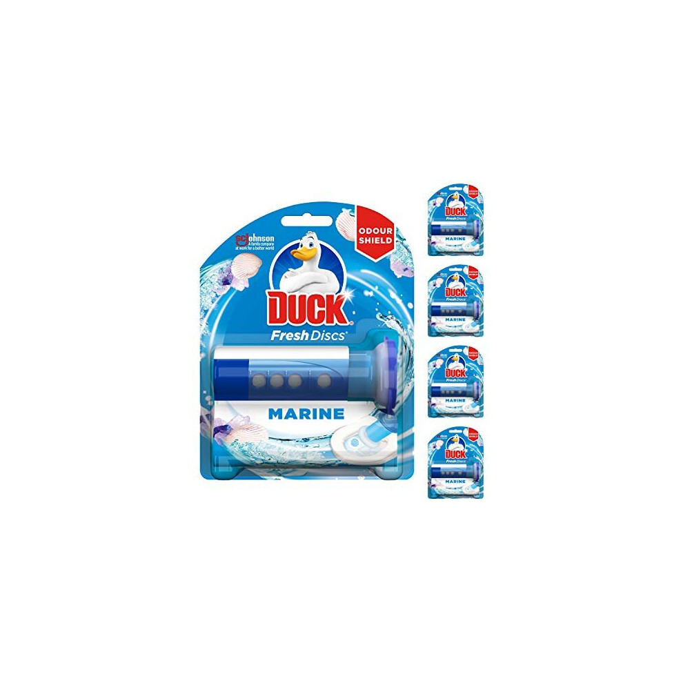 Duck Toilet Fresh Disc, Toilet Cleaner Starter Pack, Holder & 6 Discs, Marine, Pack of 5