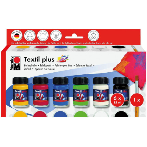 Marabu Textil Plus Fabric Paint Starter Set (6x15ml) 1