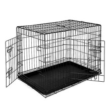 lionto Transportkäfig für Tiere, faltbarer Metallkäfig mit Trennwand, Kunststoffboden & Sicherheitsverriegelung, 92x58x64 cm
