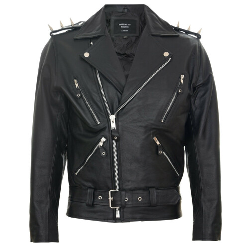 (4XL) Mens Black ''Ghostrider'' Leather Biker Jacket