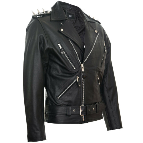(4XL) Mens Black ''Ghostrider'' Leather Biker Jacket 1