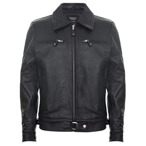 (XL) Mens Black Retro Cowhide Leather Harrington Jacket