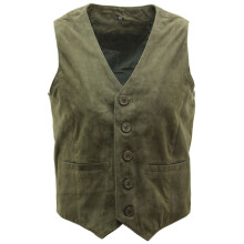 (2XL) Mens Oliv Suede Leather Waistcoat Tradtional Gilet