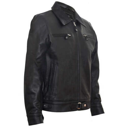 (XL) Mens Black Retro Cowhide Leather Harrington Jacket 1