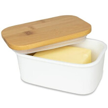 Tydi - Elegant Porcelain Butter Dish With Lid Ceramic - Removable Silicone Seal - White with Bamboo Lid - Butter Dishes with Lids for all your Co