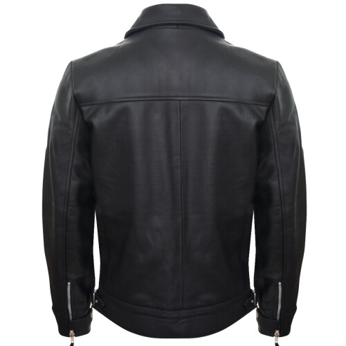(XL) Mens Black Retro Cowhide Leather Harrington Jacket 2