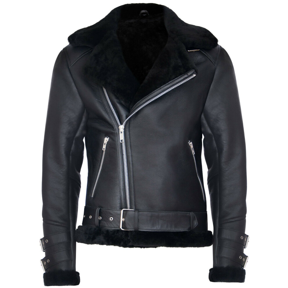 Infinity Leather Men's Black (4Xl) Raf B3 Pilot Sheepskin Leather Jacket
