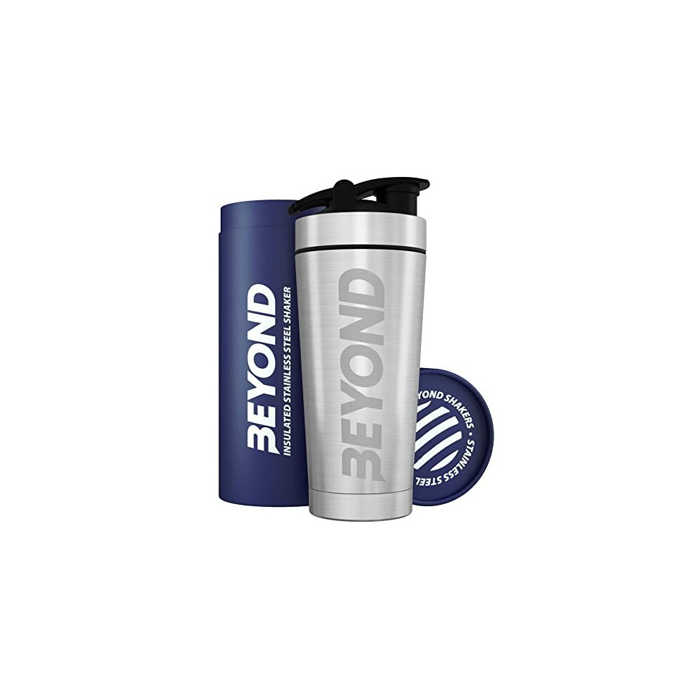 Beyond Shakers Beyond Fitness Premium Insulated Stainless Steel Protein Mixer Shaker Supplement Bottle - Metal And Bpa Free Brushed Steel