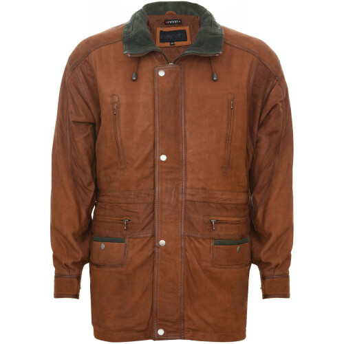 (5XL) Mens Tan Soft Suede Buff Overcoat Parka Jacket